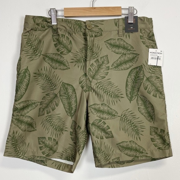 14th & Union Shorts Mens Size 30 Trim Fit Olive Green Mermaid Large Palm NWT NEW - Picture 1 of 10